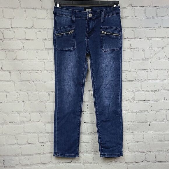 Hudson Amri Ankle Skinny Jean Girls 10 Dark Blue Distressed Denim Zipper Pockets - Picture 10 of 10
